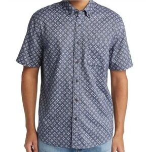 Faherty Atlas Print Blue Long Sleeve Button Up Shirt Chest Pocket Casual XL